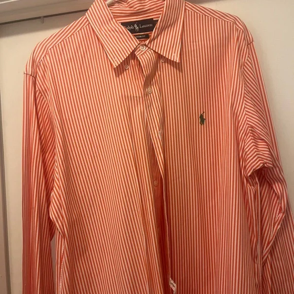 Ralph Lauren Men's Orange and White Striped Shirt - Picture 1 of 3